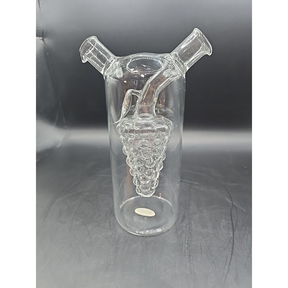 Hand Blown Clear Glass Oil and Vinegar Cruet Grape Cluster Two Spouts With Corks - Picture 3 of 4